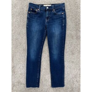 Gap Real Straight Mid Rise Ankle Jeans Women's 25 Short Dark Indigo Wash Raw Hem